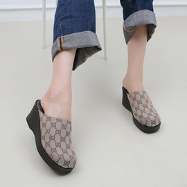 [GIRLS GOOB] Women's Comfortable Wedge Sandal Platform Slip-On Shoes, Fabric - Made in KOREA